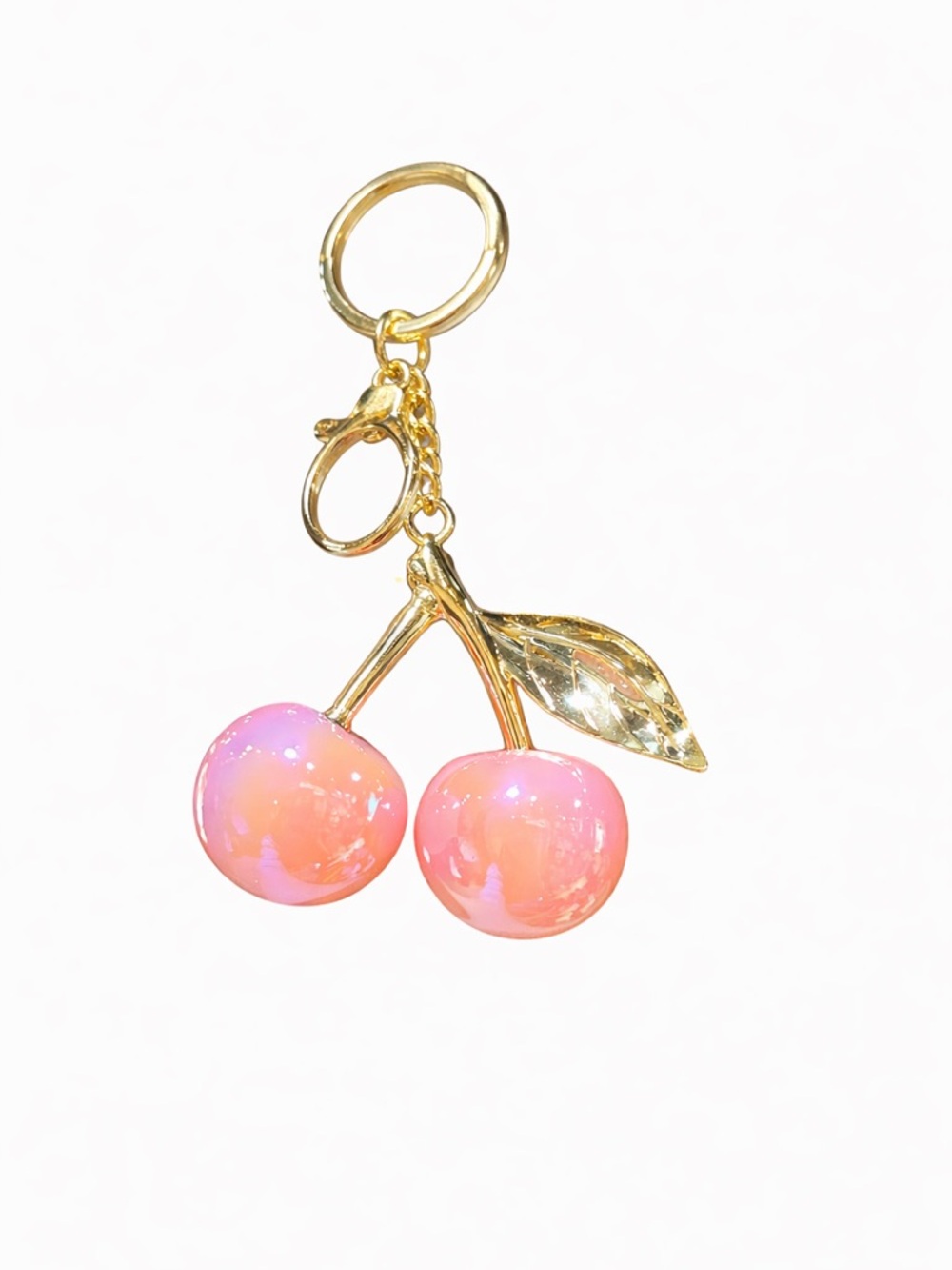 Gold Cherry Keychain with Pink Enamel Cherries